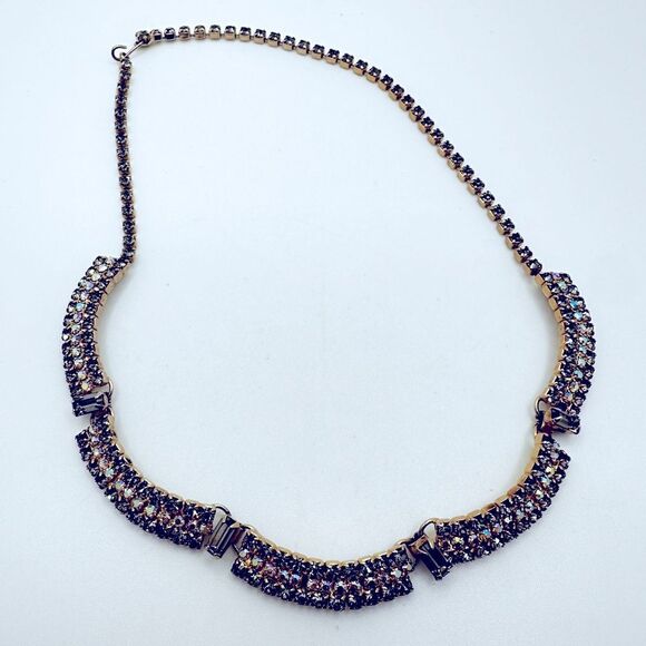 16" all gray pave and AB rhinestones and gold tone statement necklace! - Picture 1 of 17